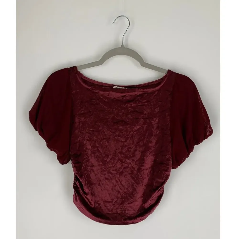Free People Intimately Midnight Mood Velvet Crop Dark Red Womens Small New 90s